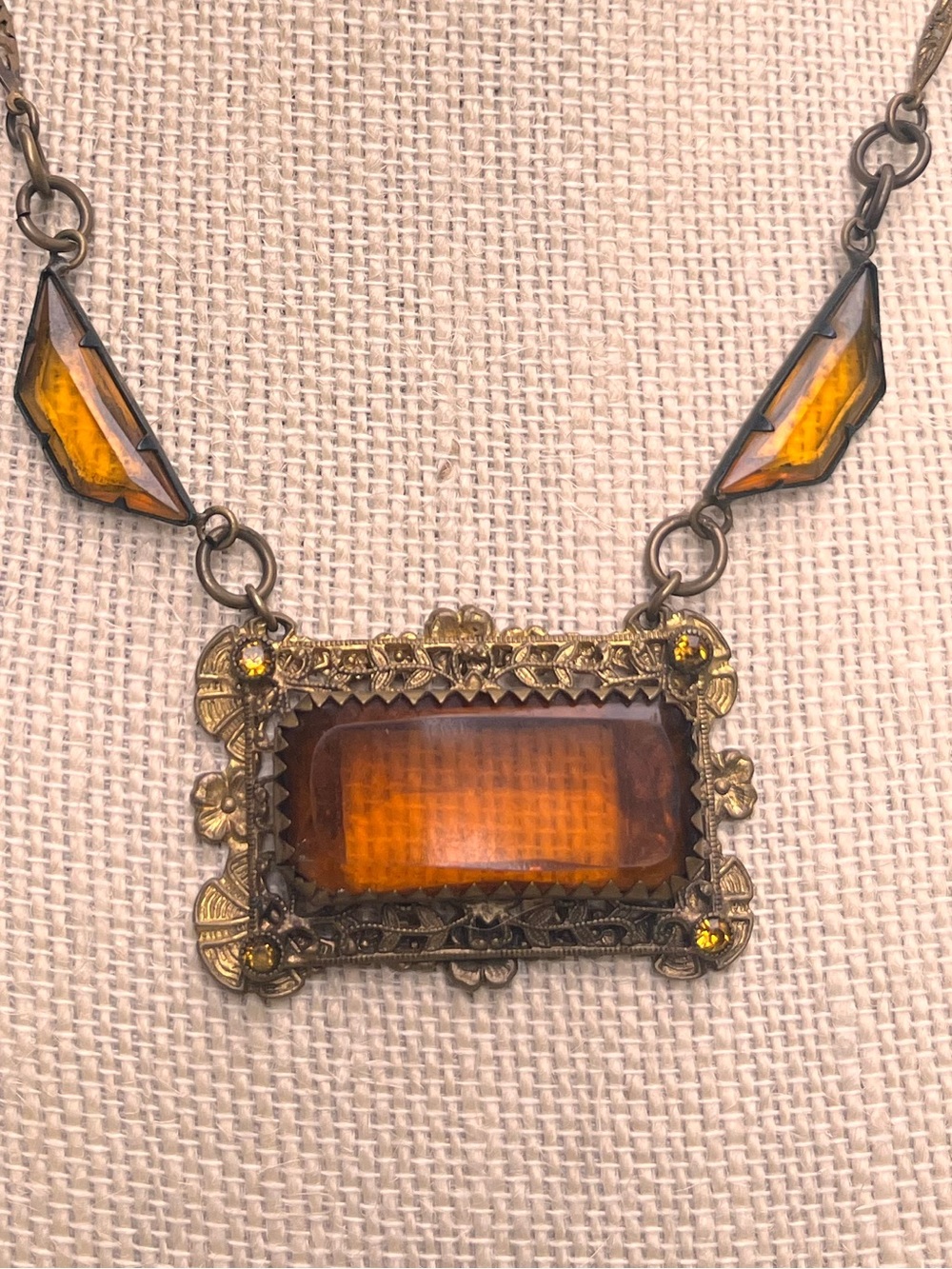 Vintage Amber Glass Pendant Necklace - Women Jewelry